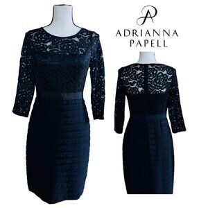 ADRIANNA PAPELL Women’s Lace Bodycon Banded Black Evening Cocktail Dress Size 6